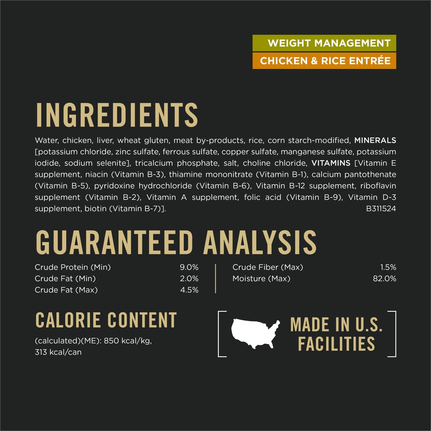 Purina Pro Plan Weight Management Wet Dog Food Chicken and Rice Entrée in Gravy - (Pack of 12) 13 oz. Cans