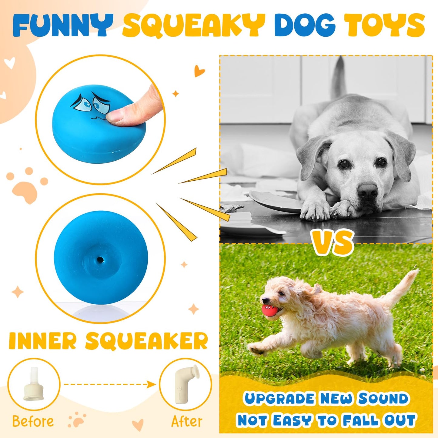Hungdao 20 Pack Dog Squeaky Balls Soft Latex Squeaky Dog Toys Small Interactive Pet Chewing Toys for Puppy Training Interactive Fetch Play(Face)