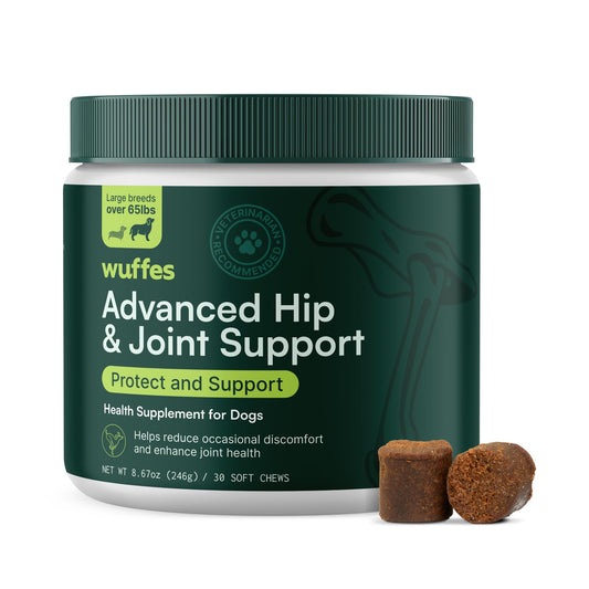 Wuffes Advanced Dog Hip and Joint Supplement with Glucosamine, Chondroitin, Omega 3, MSM, and Green Lipped Mussel, 30 Pork Flavored Chews for Large Dog Breeds