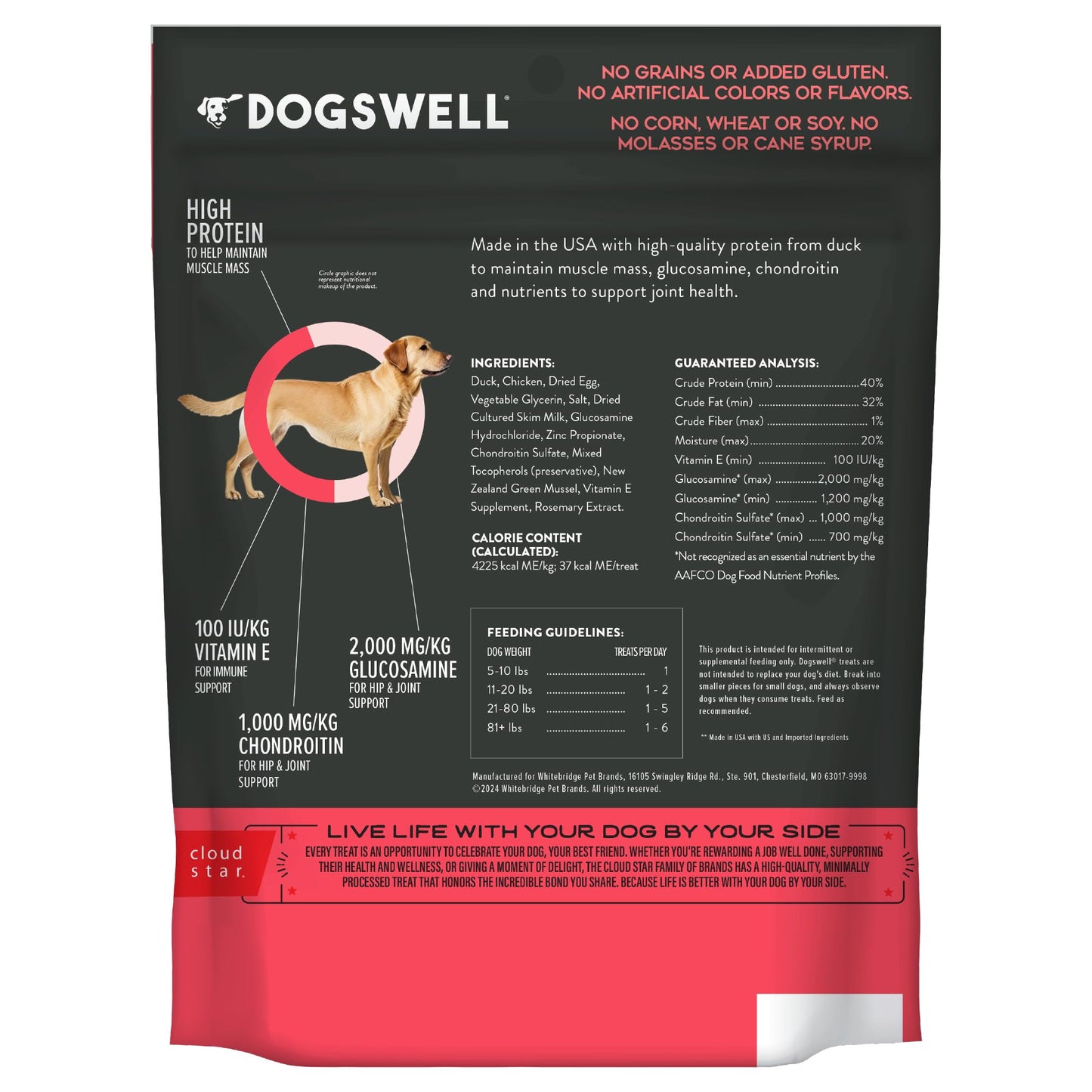 DOGSWELL Hip & Joint Dog Treats 100% Meaty, Grain Free, Glucosamine Chondroitin & Omega 3, Duck Soft Strips 10 oz