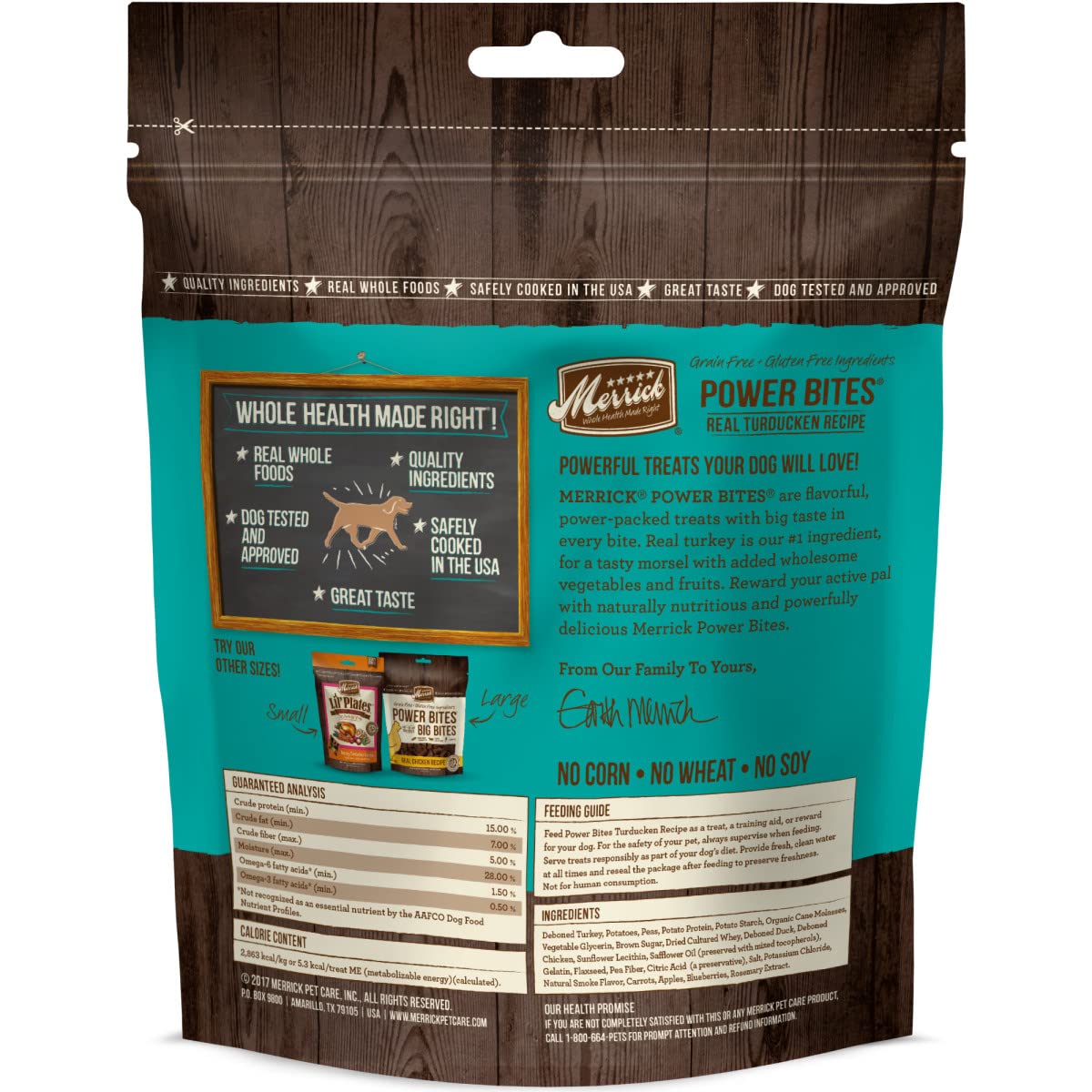 Merrick Power Bites Natural Soft And Chewy Real Meat Dog Treats, Grain Free Snack, Real Turducken Recipe - 6 oz. Bag