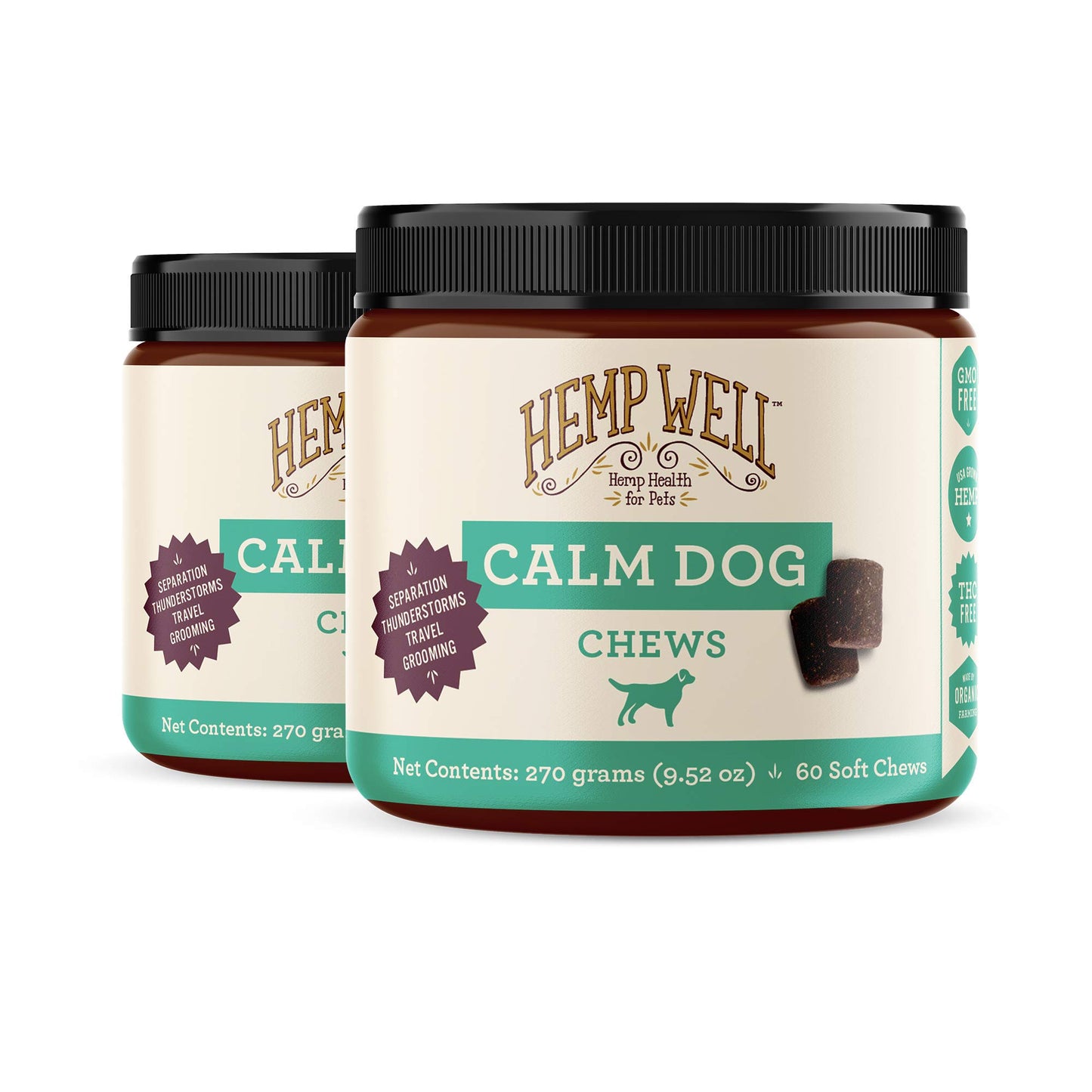 Hemp Well Calm Dog Soft Chews Relieves Anxiety, Calms and Relaxes Your Dog, Aids in Stress Relief and Behavioral Issues, Organically Sourced (2 Pack (120 Chews))
