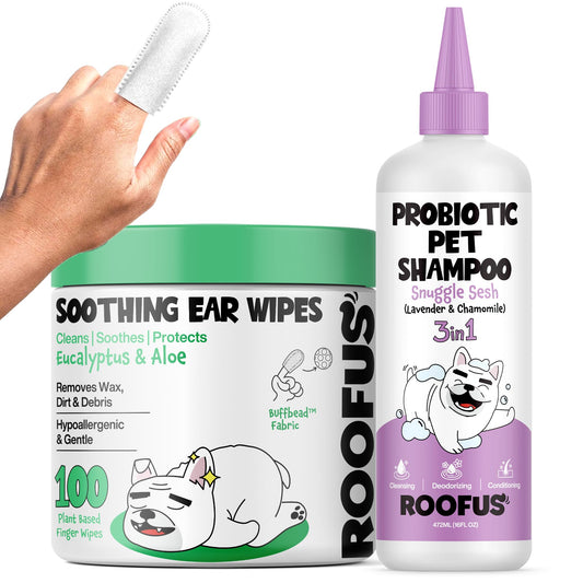 Dog Ear Cleaner Wipes 100 Counts - Pet Wipes to Remove Wax, Dirt & Relieve Ear Itching - Probiotic Pet Shampoo 1 Pack - Snuggle Sesh Dog Shampoo for Conditioner, Moisturizing & Itching