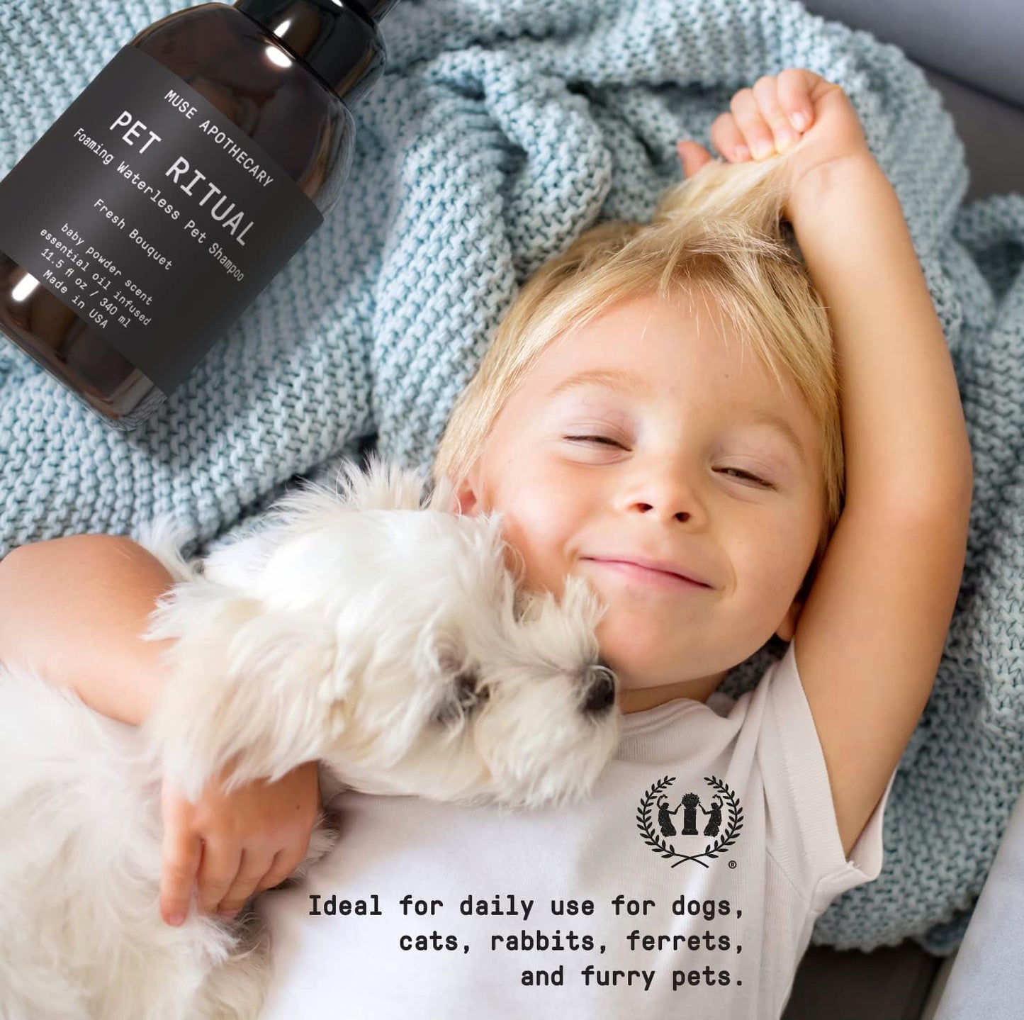 Muse Apothecary Pet Ritual Foaming Waterless Shampoo for Dogs, Waterless Dog Shampoo Foam, No Rinse Dog Shampoo, Waterless Dog Shampoo for Large Dogs - Essential Oils Infused, 11.5oz Fresh Bouquet