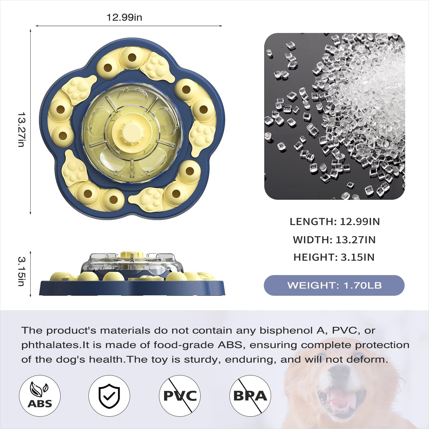 KADTC Dog Puzzle Toy Level 3 in 1, Spinning Dog Toy, Interactive Treat Dispenser & Slow Feeder for Boredom Buster & Brain Stimulation, Suitable for Small/Medium/Large Dogs