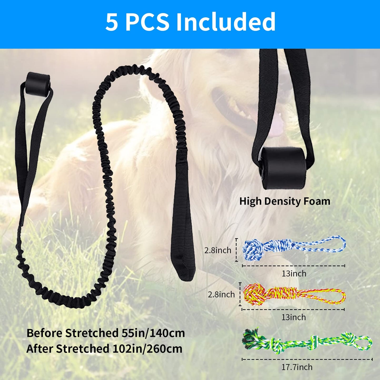 YLTFUTR Spring Pole Dog Rope Toys, Tree Bungee Hanging Dogs Toy Interactive Tether Tug Indoor Outdoor Exercise Chewer Ropes Dog Toys, Pull Tug Solo Play Rope for Medium Large Dog