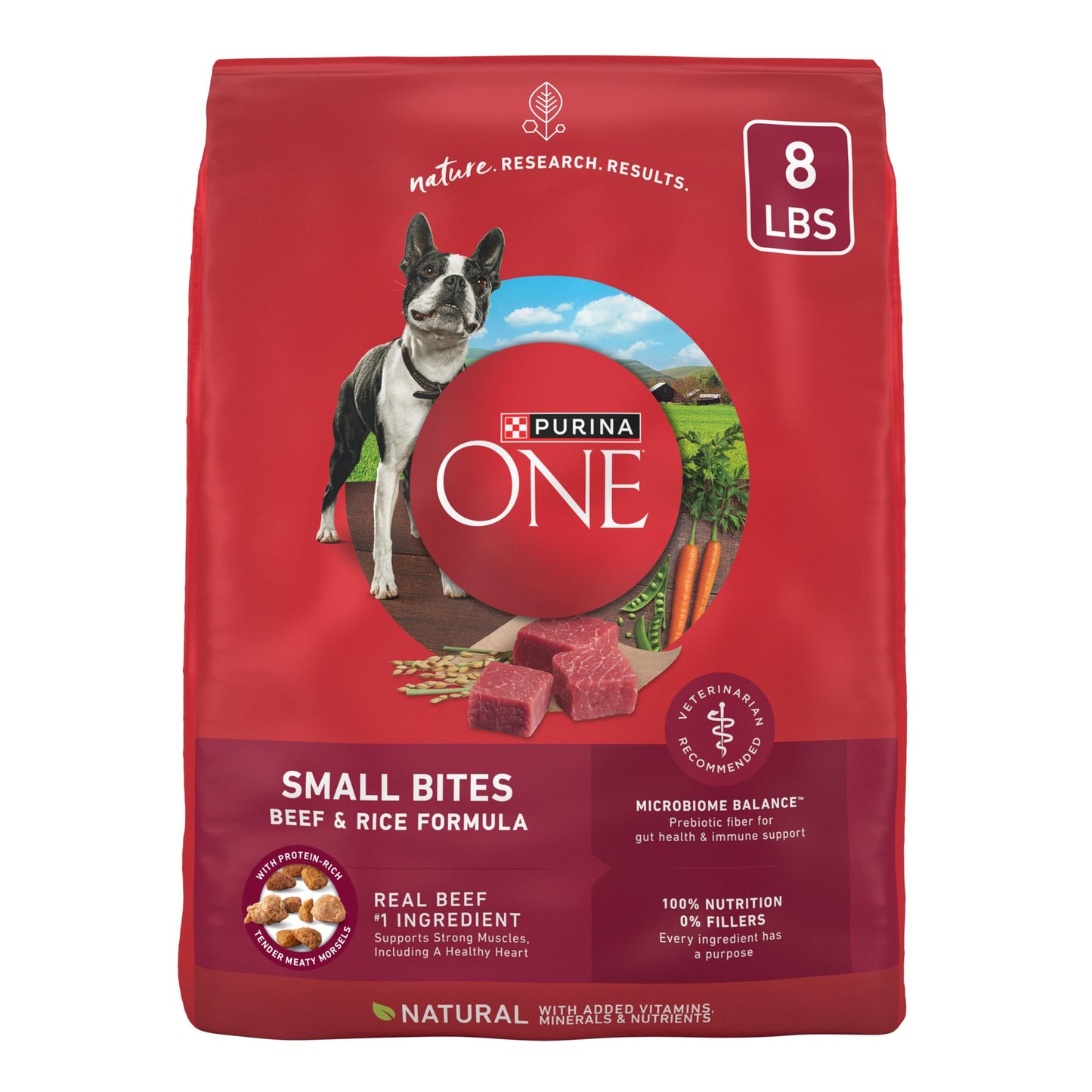 Purina ONE Small Bites Beef and Rice Formula Small High Protein Dry Dog Food Natural With Added Vitamins, Minerals and Nutrients - 8 lb. Bag