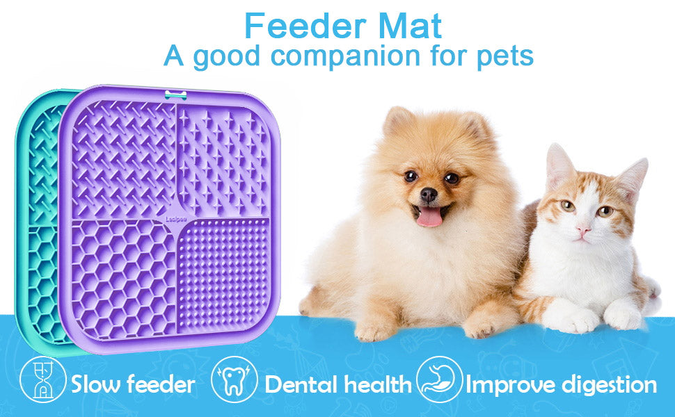 Lesipee Licking Mat for Dogs & Cats 2 Pack, Slow Feeder Lick Pat, Anxiety Relief Dog Toys Feeding Mat for Butter Yogurt Peanut, Pets Supplies Bathing Grooming Training Calming Mat (Cyan&Purple)