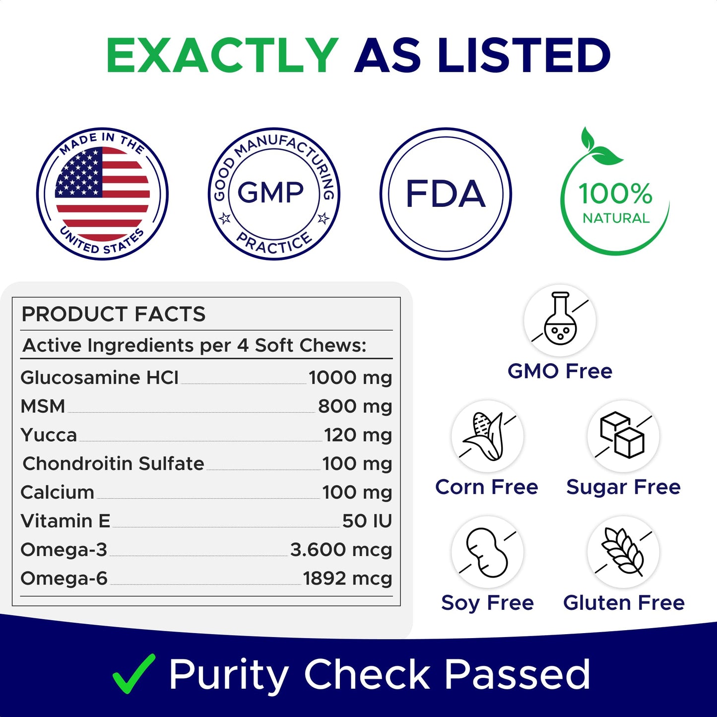 Glucosamine for Dogs Hip & Joint Supplement - Chondroitin, Omega-3, MSM - Joint Health & Pain Relief - Senior & Large Dogs - Made in USA - 120 Mobility Chews