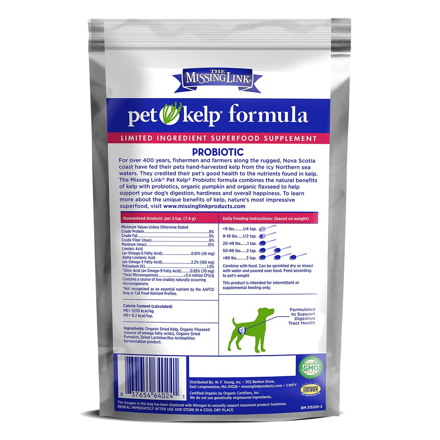 The Missing Link Pet Kelp Canine Probiotic 8oz Superfood Powdered Supplement, Organic & Limited Ingredient Formula for Digestive Health of Dogs