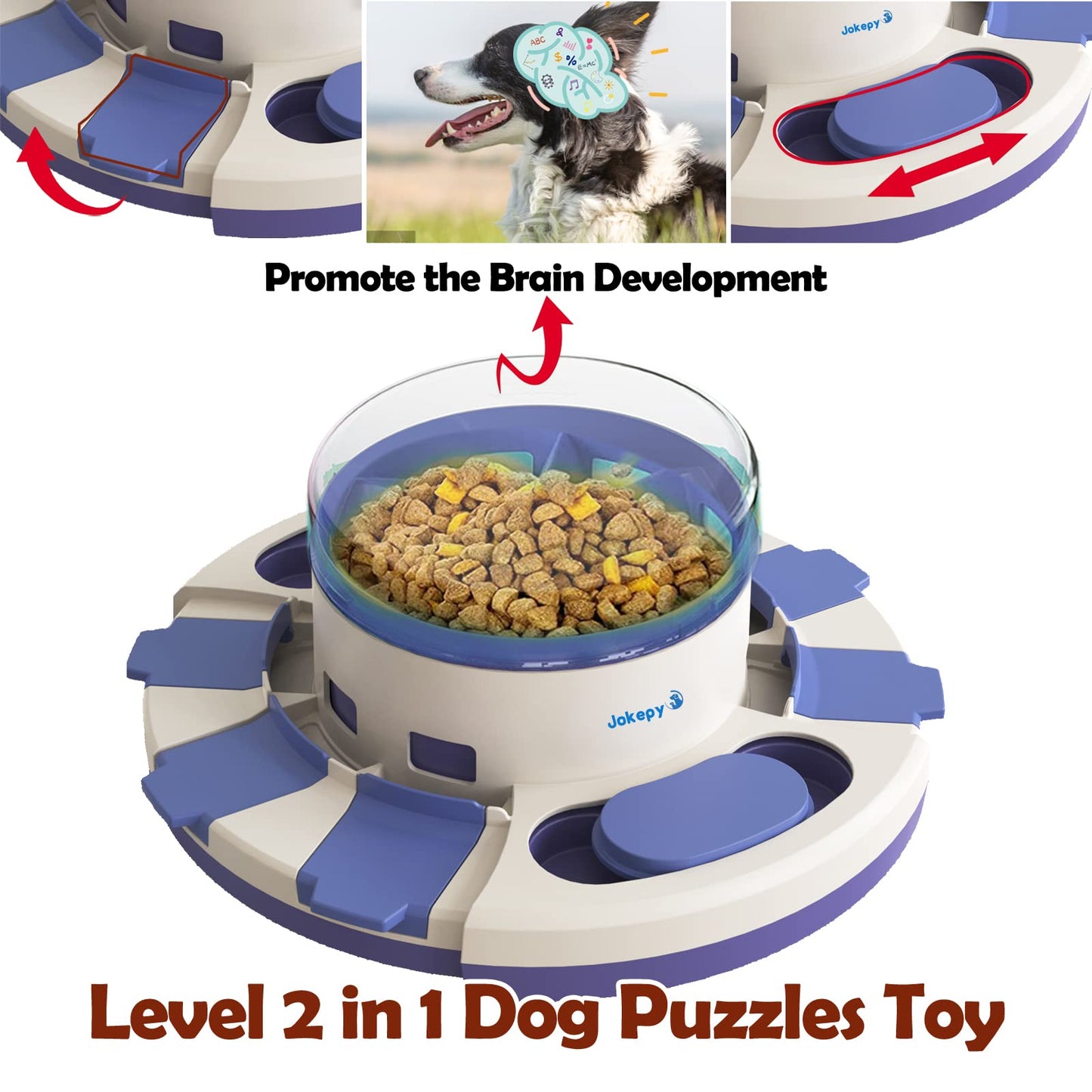 Jokepy Dog Puzzle Toys for Boredom and Mental Stimulation, Interactive Slow Food Feeder Dispenser, Professional Level 2 in 1 for Large/Medium/Small Dogs