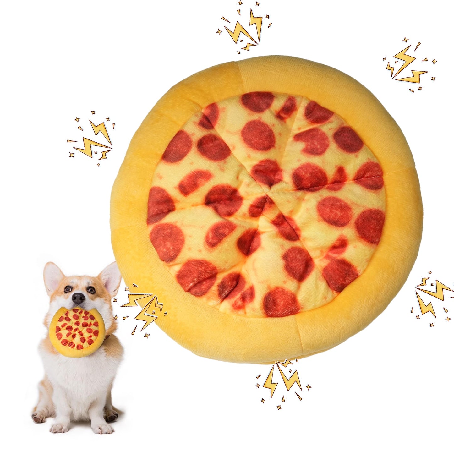 XIANG YXWO Soft Pizza Dog Toy, 6 Safe Squeakers for Puppy Toy, Interactive Dog Chew Toy, Soothing Chew Toy for Indoor Small/Medium Dogs (Pizza)