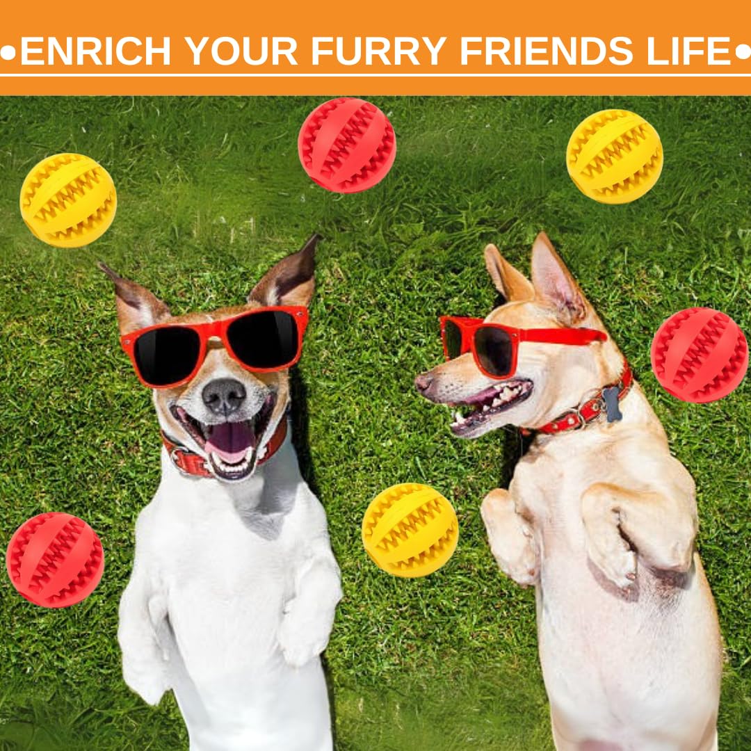 Interactive Dog Toys for Aggressive Chewers, Durable Puzzle Treat Balls (2 Pack), Puppy Teething Chew Balls, Small, Medium & Large Dogs, Teeth Cleaning & Brain Stimulation
