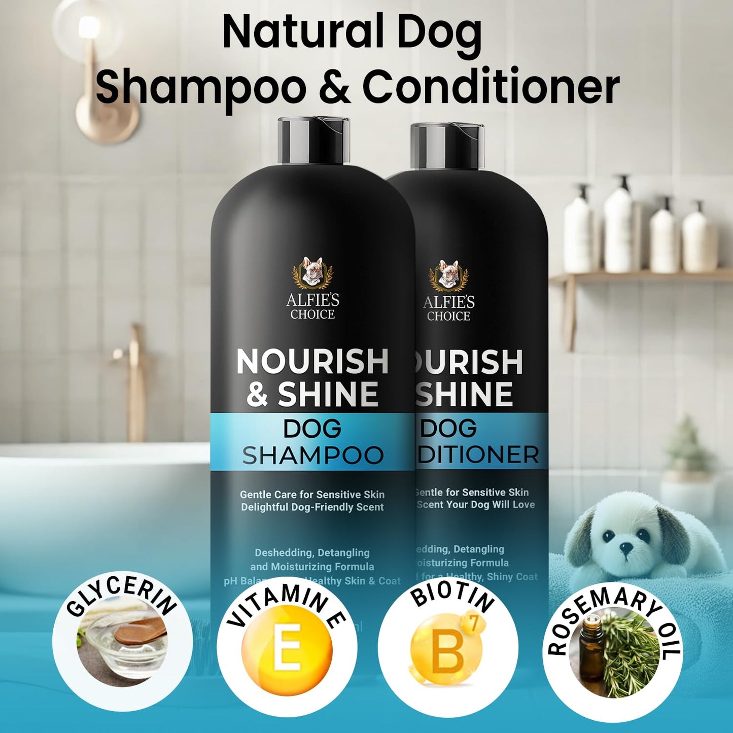 Dog Shampoo and Conditioner Set for Itchy Skin, Allergies & Odor – 2-in-1 Calming Formula with Lavender, Rosemary & Biotin – Moisturizing & Detangling – Safe for Puppies & All Breeds – 16 oz x 2