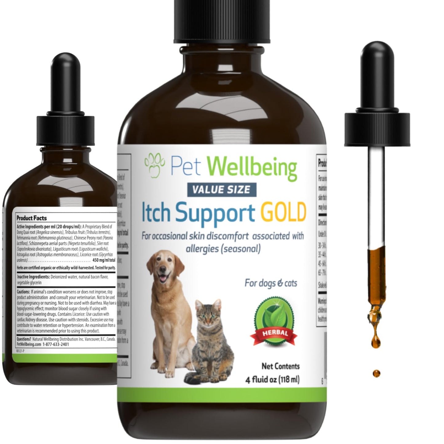 Pet Wellbeing Itch Support Gold for Dogs - Occasional Itching, Scratching, and Hot Spots, Environmental and Seasonal Allergies, Dong Quai - Veterinarian-Formulated Herbal Supplement (4 fl oz (118 ml))