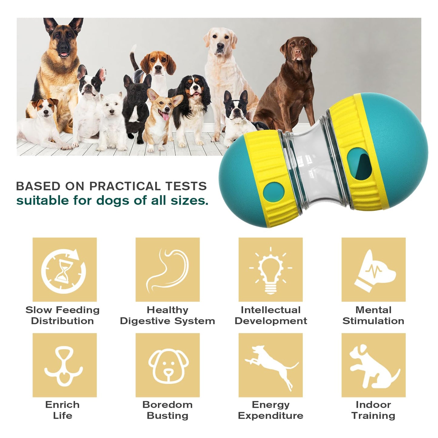 Dog Puzzle Toy Adjustable Treat Dispensing Ball Food Dispenser Tough Slow Feeder Puppy Enrichment Training Toy Pet Interactive Chase Toys for Small Medium Large Dogs to Keep Them Busy, Green