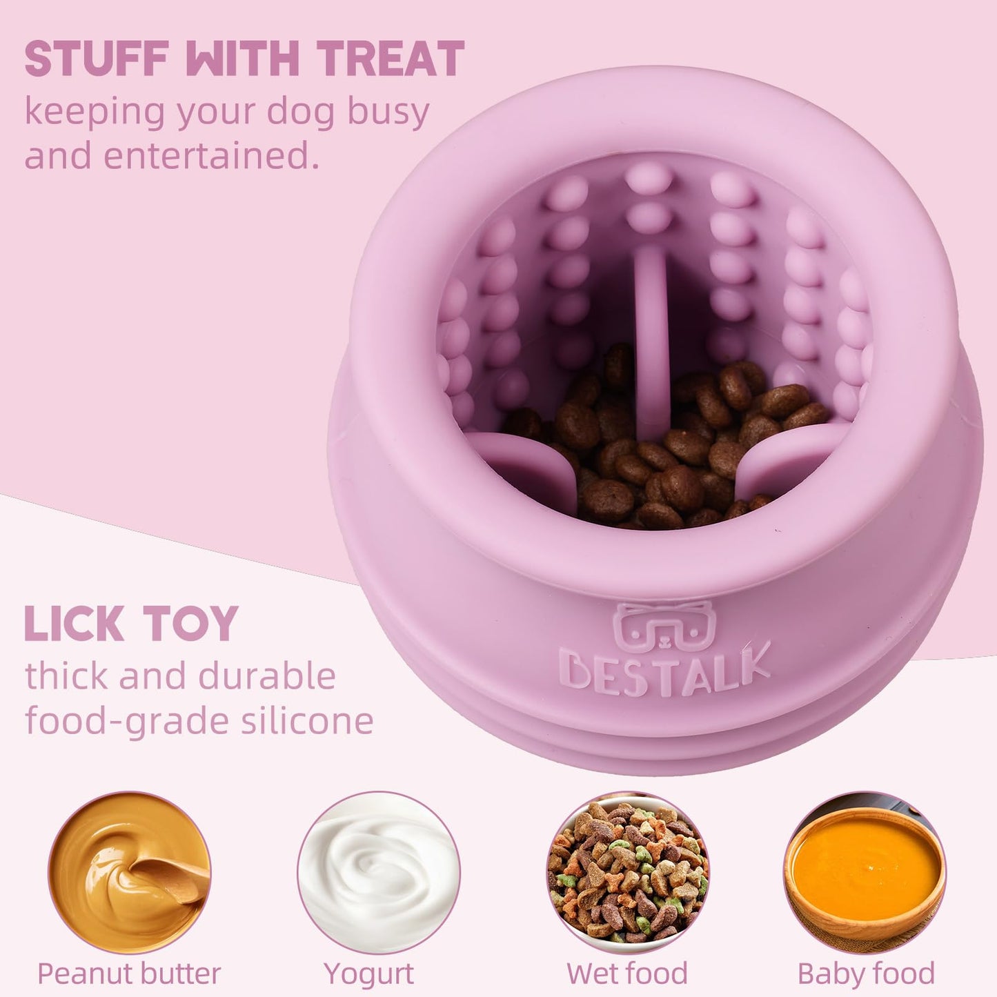 Dog Enrichment Treat Toy, Long-Lasting Wobbly Interactive Freeze Lick Toys for Dogs, Stuffable Puzzle Feeder Toy for Boredom, Silicone Treat Dispensing Chew Toy (Pastel Purple,S)