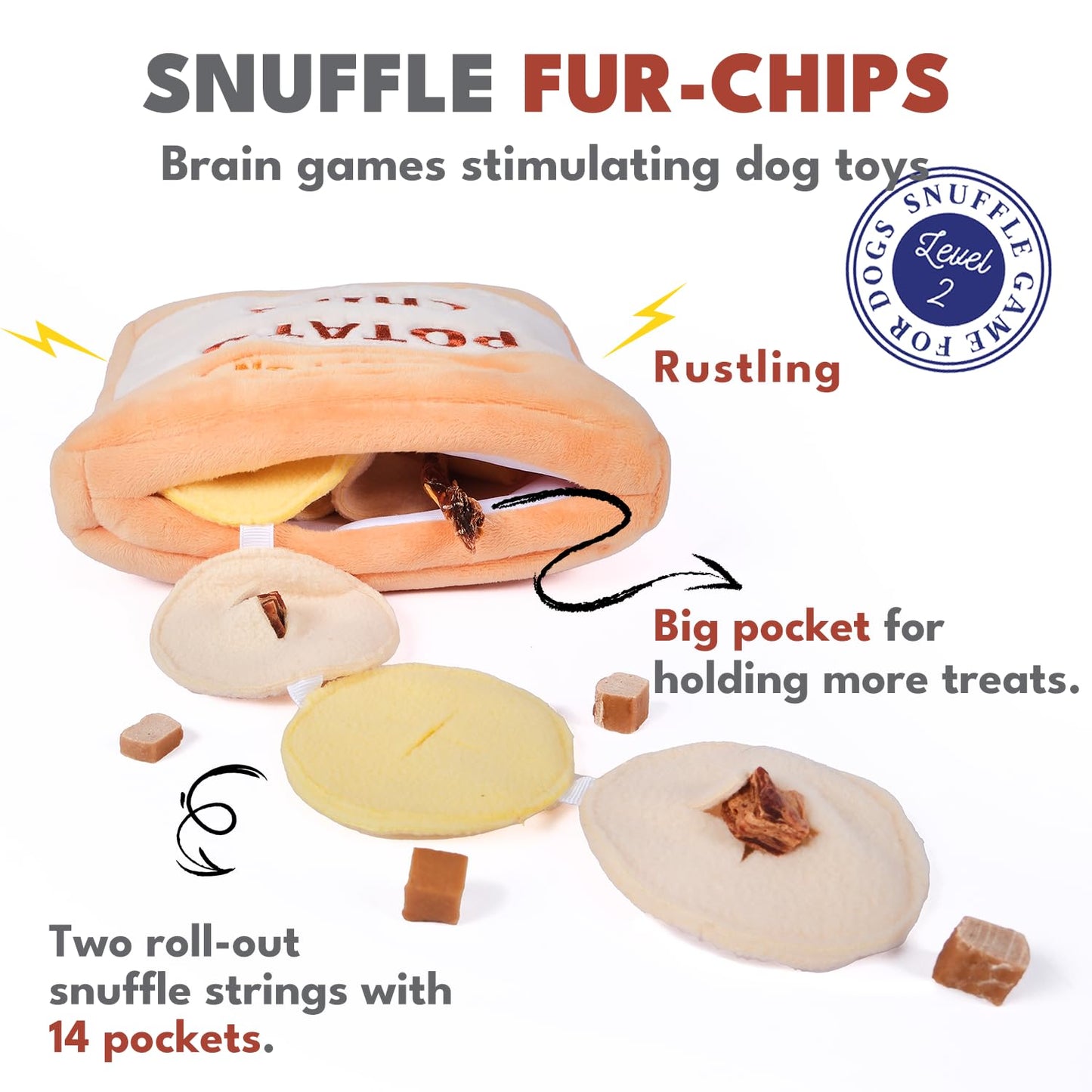 CHEWFFON Dog Enrichment Puzzle Toys, Interactive Snuffle Crinkle Treat Toy for Boredom and Mental Stimulating, Nose Work Potato Chips Dog Toy for Small, Medium and Large Dogs