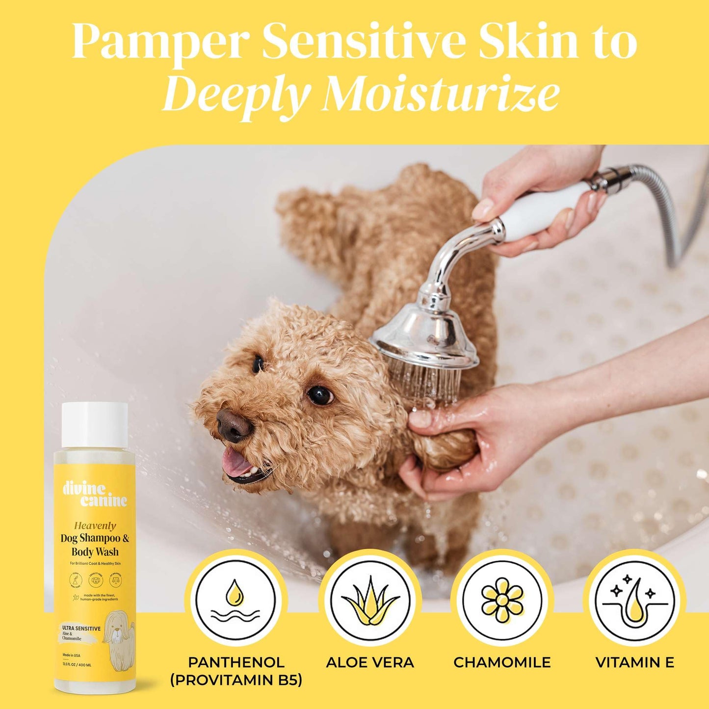 Dog Shampoo and Body Wash - 13.5 Fl Oz of Ultra Sensitive Dog Wash - Made with Aloe and Chamomile for a Healthy Skin and Coat - Made in The USA