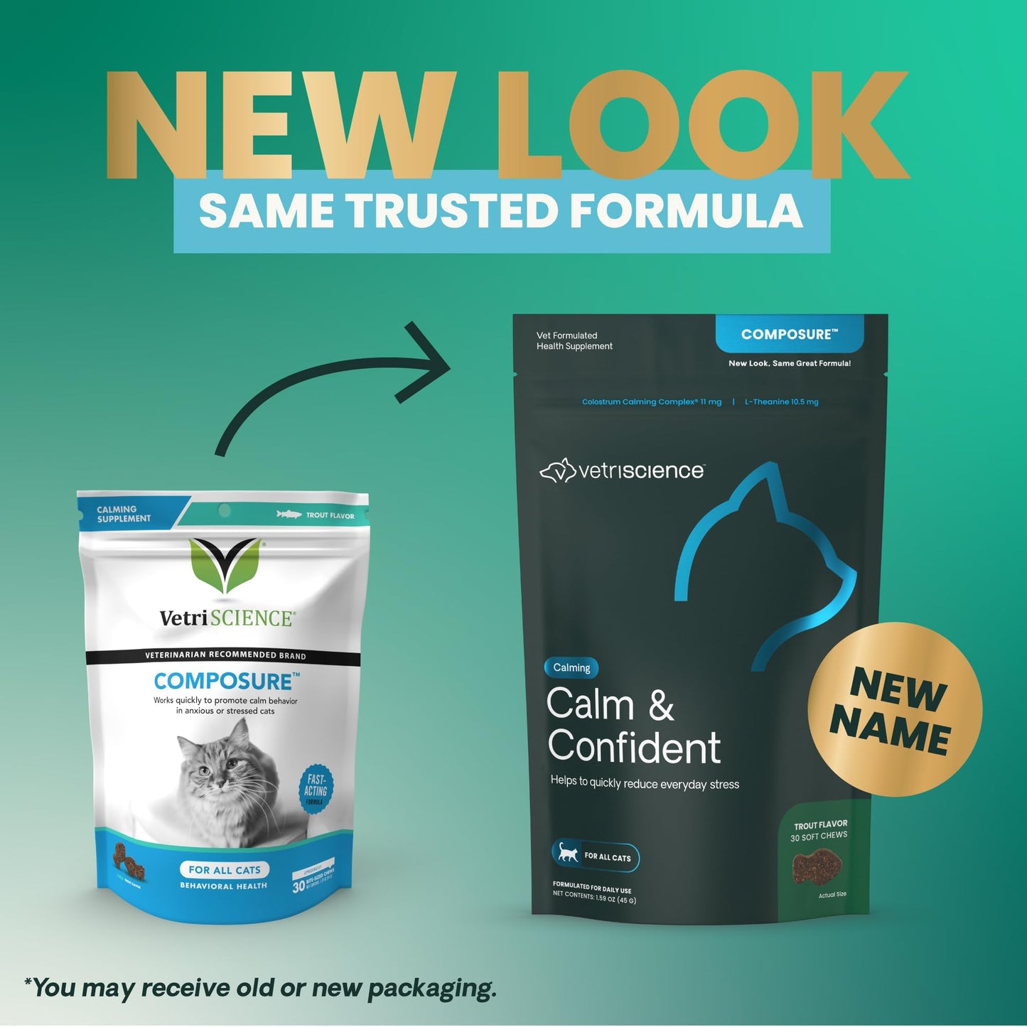 VetriScience Calm & Confident Chews, Composure Calming and Anxiety Supplement for Cats, Reduce Stress and Fear, Ideal for Travel, Vet, Grooming and Routine Changes, Trout, 30 Count