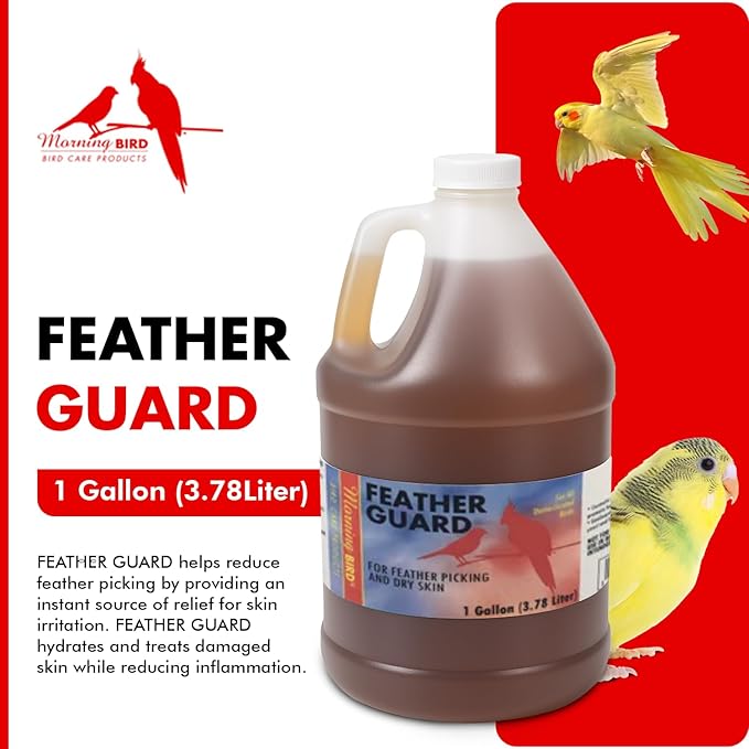 Morning Bird Feather Guard Spray for Birds 1 Gallon Refill – Soothes Irritation & Itchy Skin – Reduces Feather Picking – Promotes Healing & Feather Growth – Safe Daily Skin Care Formula