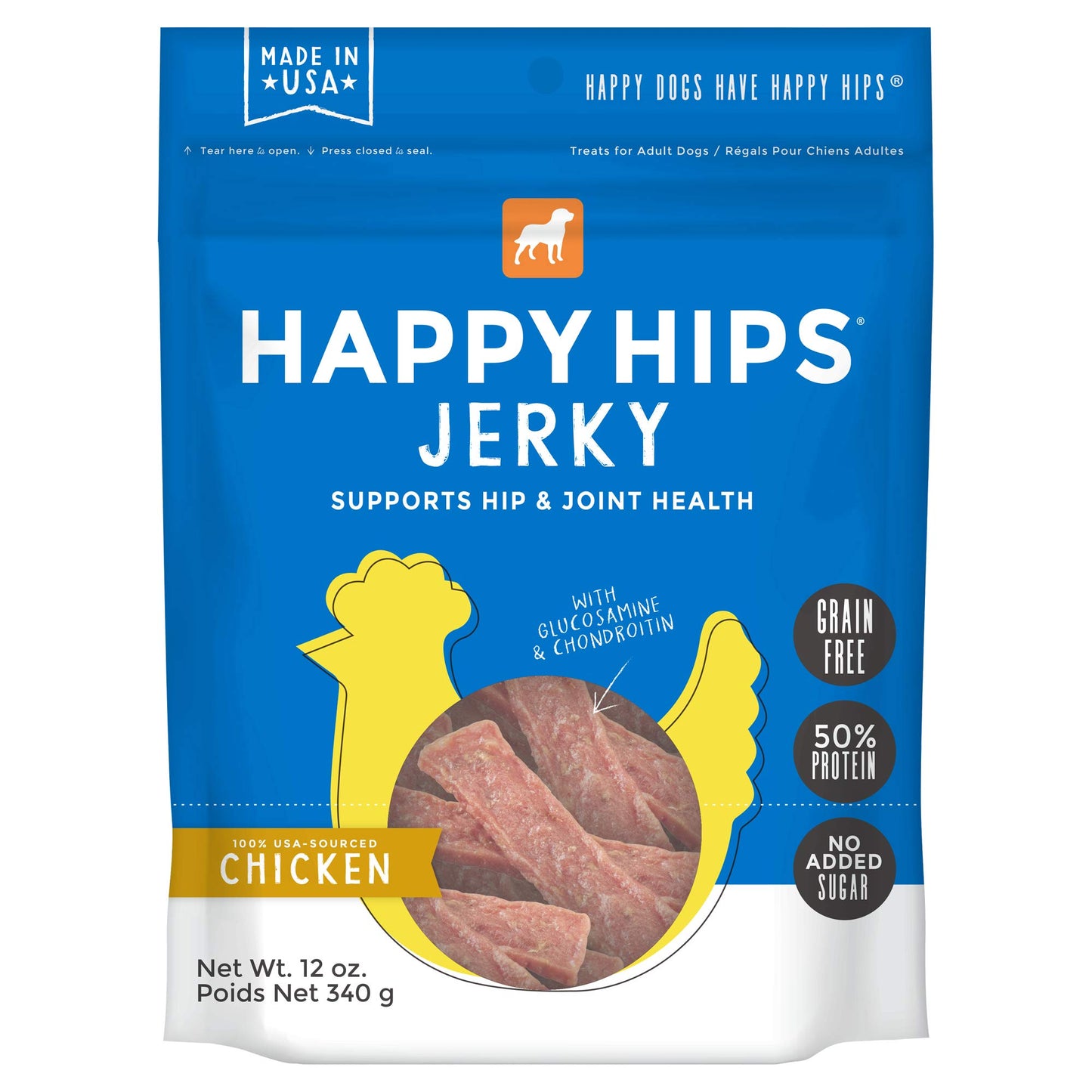Happy Hips Jerky Dog Treats, Chicken, 12 oz. Pouch