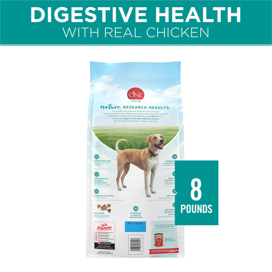 Purina One Plus Digestive Health Formula Dry Dog Food Natural with Added Vitamins, Minerals and Nutrients - (Pack of 4) 8 lb. Bags