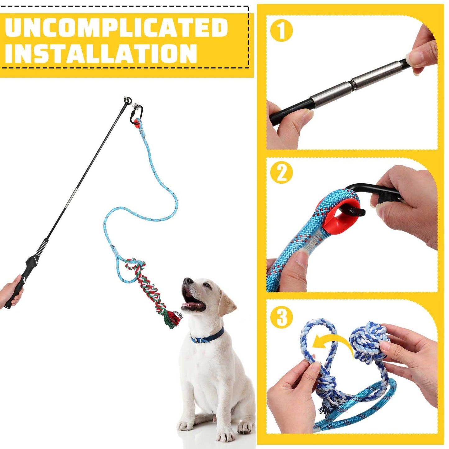 Leyndo 7 Pcs Flirt Pole for Dogs with 6 Flirt Pole Replacement Toys Puppy Teething Toys for Small Medium Dogs Exercise Training