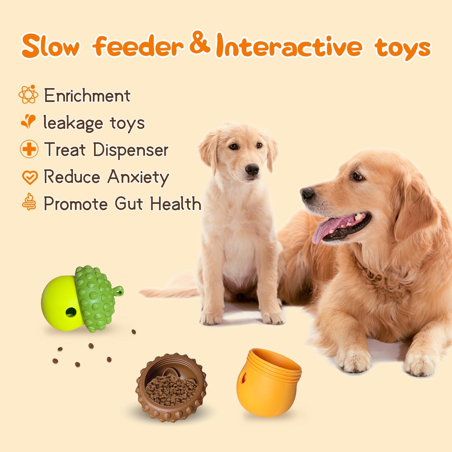 ZOURYNUA Interactive Dog Toys Detachable, Slow Feeder for Distraction Treat Dispensing Dog Toys for Fun and Enrichment, Small Medium Dogs (Green)