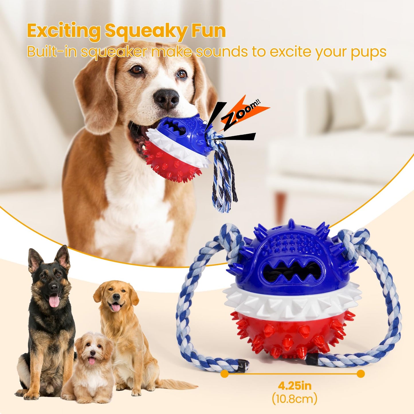 HGB Squeaky Dog Puzzle Toy for Boredom, Interactive Treat Dispensing Dog Toys to Keep Them Busy for IQ Training & Slow Feeder, Pet Enrichment, Teeth Cleaning & Reduce Boredoem