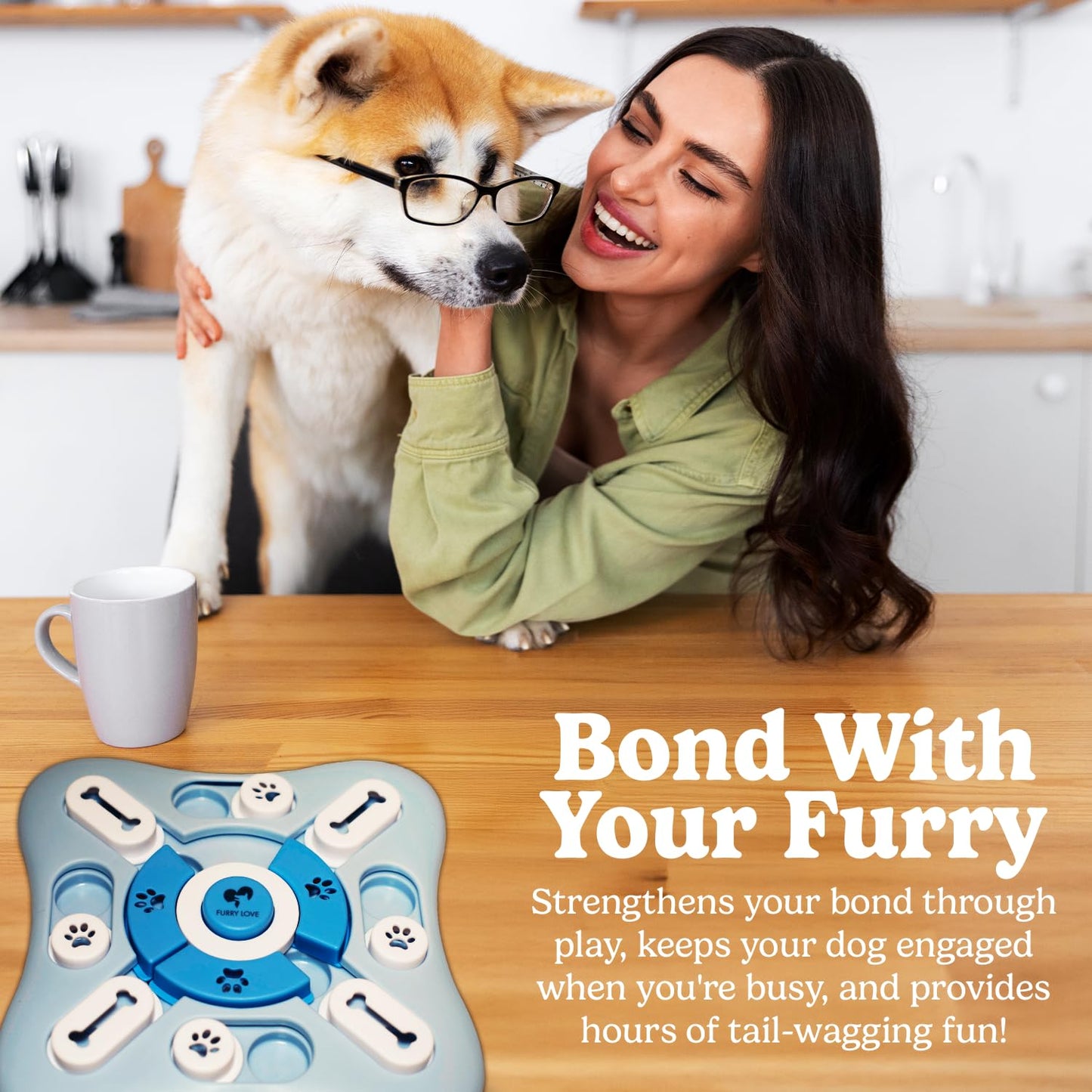 FURRY LOVE - Dog Puzzle Food Feeder | Level 3 IQ Training Toy for Small/Medium/Large Dogs | Mental Enrichment & Aggressive Chewer Gift | Interactive Treat Puzzle -Blue