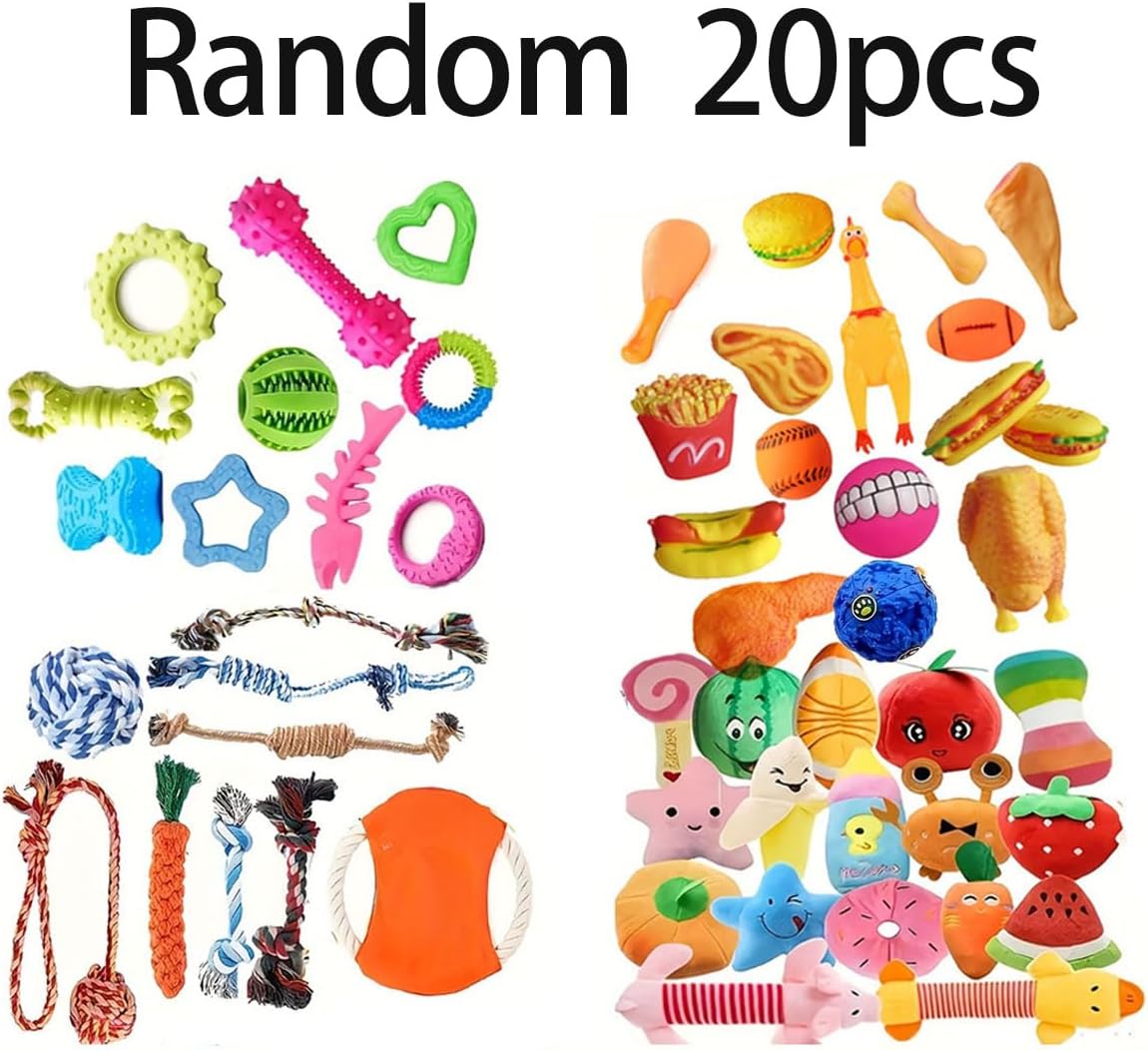 FetehYuin 5/10/15/20/30pcs Interactive Cotton Puppy Toy Bundle - Tough, Durable Playtime Chews for Small to Medium Dogs - Assorted Audible Squeak Toys for Everyday Fun (25pcs（Random delivery）)