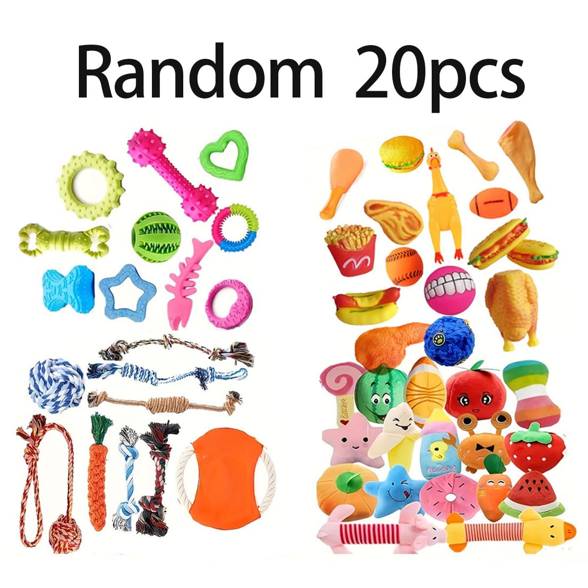 FetehYuin 5/10/15/20/30pcs Interactive Cotton Puppy Toy Bundle - Tough, Durable Playtime Chews for Small to Medium Dogs - Assorted Audible Squeak Toys for Everyday Fun (25pcs（Random delivery）)