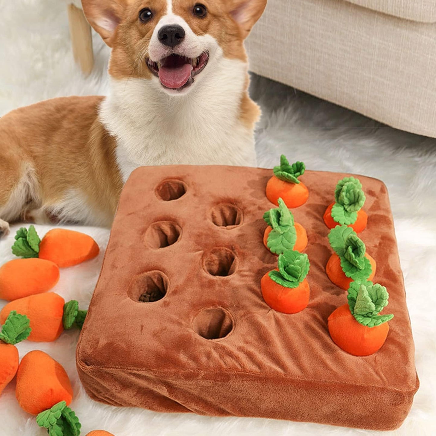 AGYTBG Carrot Snuffle Mat for Dogs, Interactive Dog Plush Puzzle Toys, 2 in 1 Non-Slip Nosework Feed Games, Pet Stress Relief with 12 Carrots