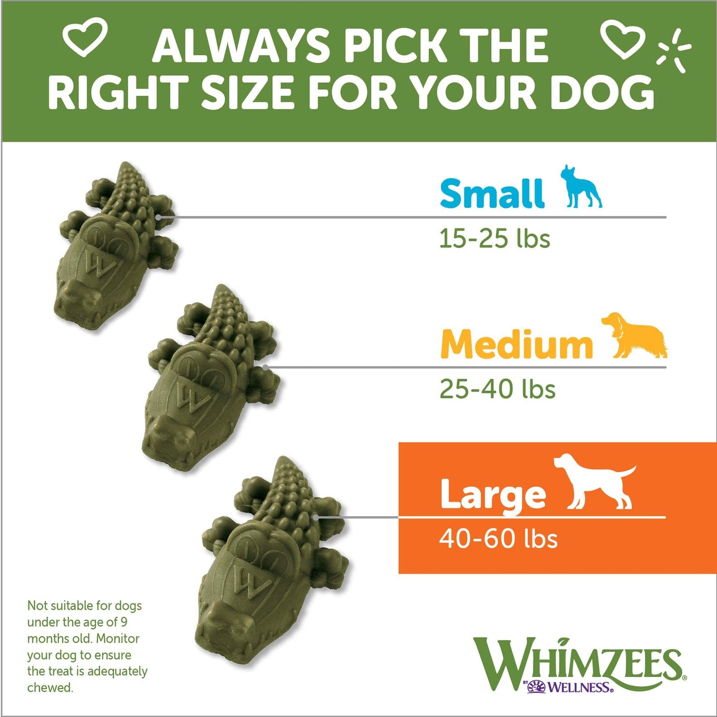 Whimzees Wellness Alligator Dog Dental Treats, Natural Chews, Large Size, (6 Count)