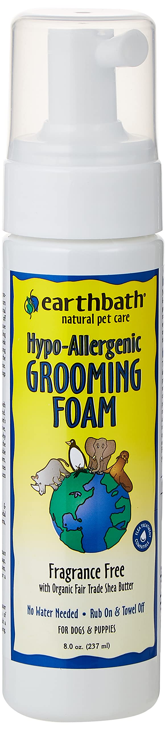earthbath, All Natural Hypo-Allergenic Dog Grooming Foam - Fragrance Free Dog Shampoo for Allergies and Itching, Cruelty Free, No Water Needed, Rub On & Towel Off, Made in USA, Dog Supplies - 8 Oz