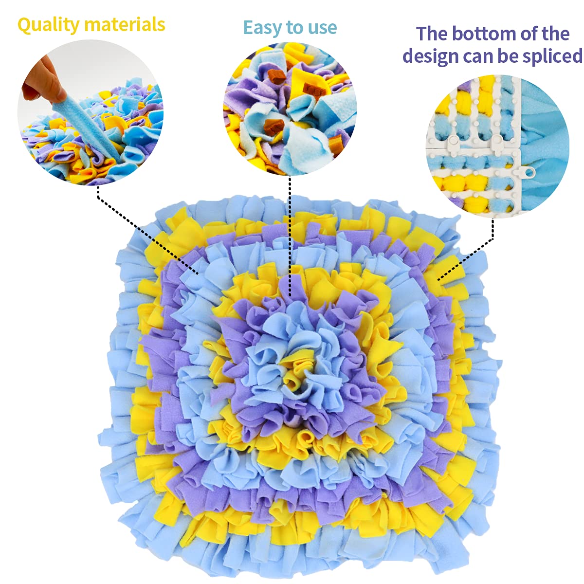 LIVEKEY Dog Snuffle Mat, Feeding Mat for Dogs, Durable Interactive Puzzle Toys for Training Foraging Skills(Yellow&Blue&Purple)