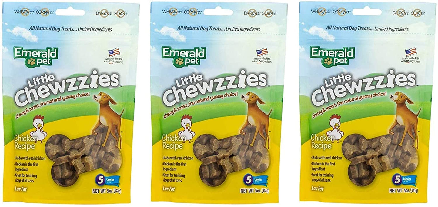Emerald Pet 3 Pack of Little Chewzzies, 5 Ounces Each, Chicken Flavor Low Calorie Wheat-Free Dog Treats Made in The USA