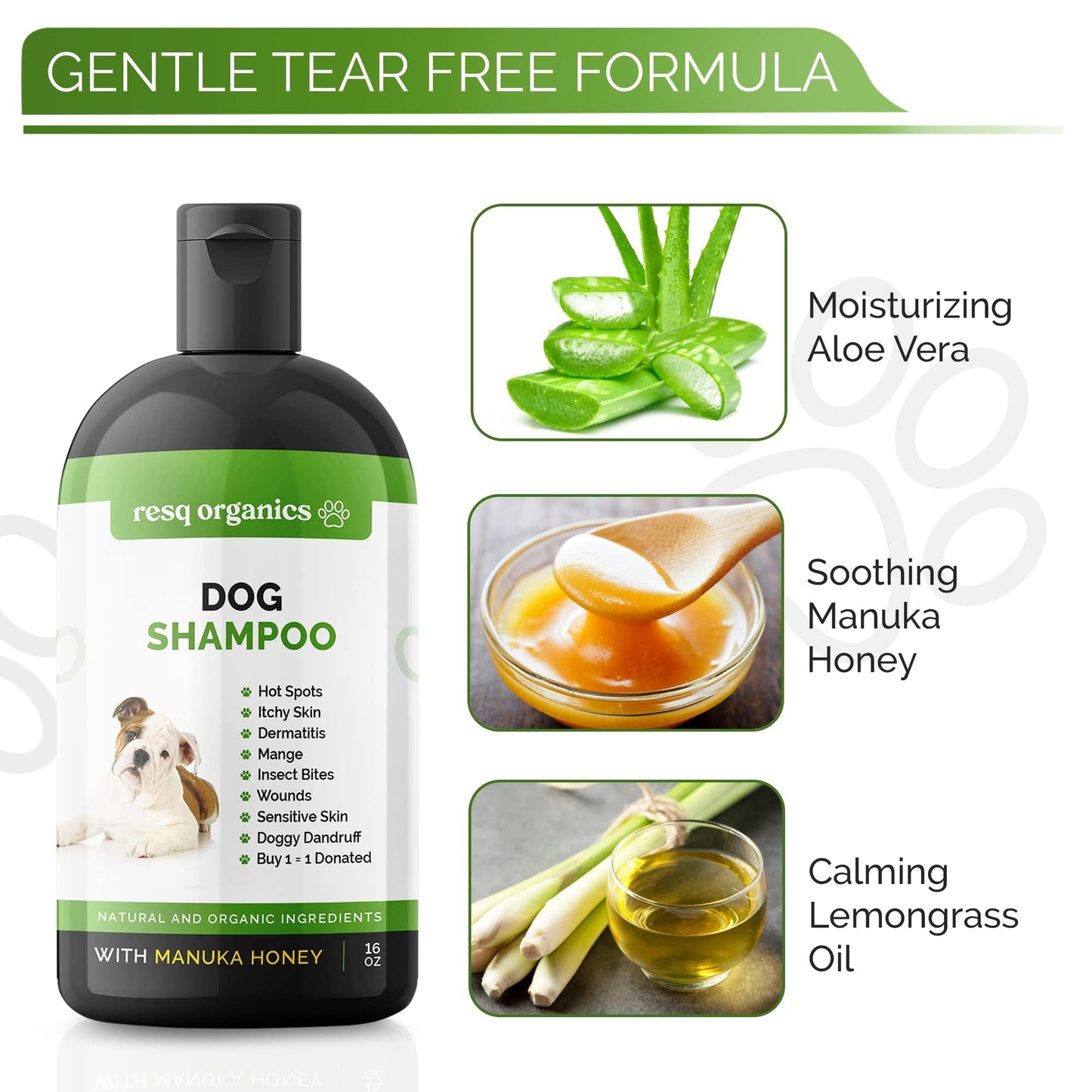 Hypoallergenic Dog Shampoo, Cleans and Soothes Dry Flakey Skin, Reduce Dandruff, Shedding, Calms Itching, Scratching, Organic Aloe & Manuka Honey Softens Fur Moisturizes and Deodorizes