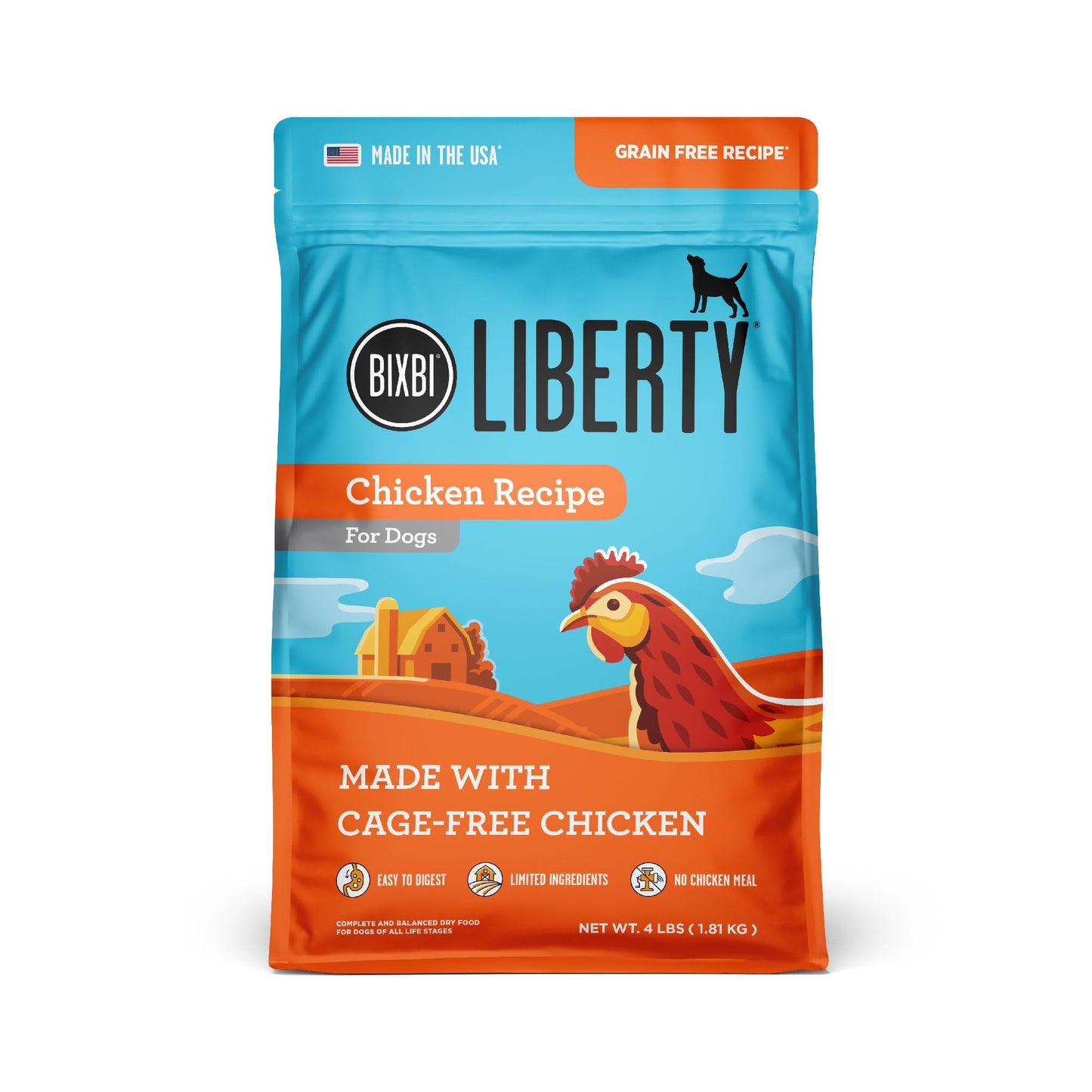 BIXBI Liberty Grain Free Dry Dog Food, Chicken Recipe, 4 lbs - Fresh Meat, No Meat Meal, No Fillers for Easy Digestion - USA Made