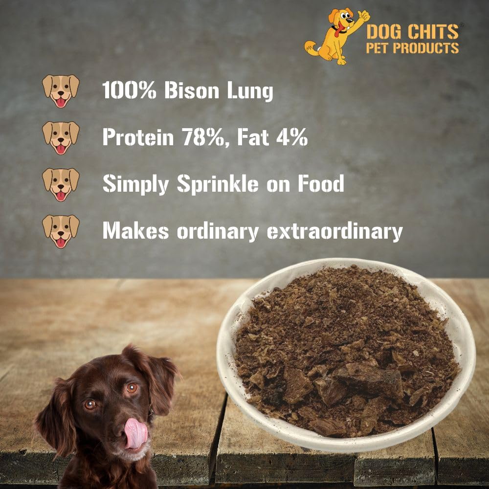 Dog Chits Bison Lung Food Topper for Dogs and Puppies | Pure Bison Lung | No Preservatives | Made in USA | All-Natural | Sprinkle on Food | Perfect for Dogs Easy on Digestion | 7 oz.