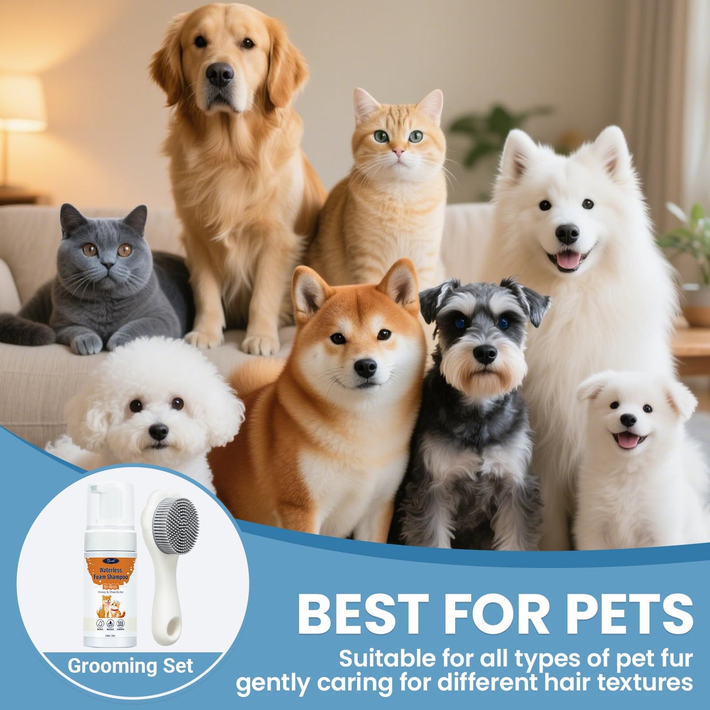 Pjordo Pet Waterless Shampoo with Brush, Dry Shampoo for Dog & Cats, No Rinse Foam Formula for Quick Clean Between Bath, Detangling, Deep Cleansing, Reduce Itchy Skin Shedding & Odor Control
