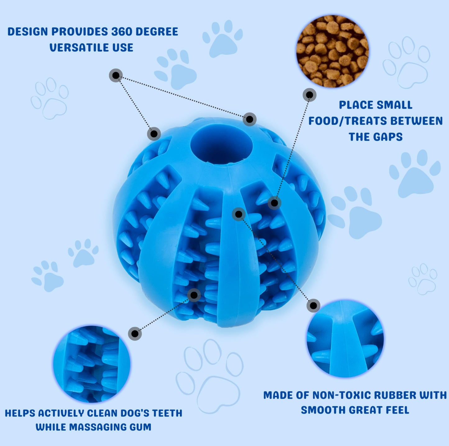 2 Pcs Non-Toxic Rubber Dog Toy Ball, 2.75 inch Durable & Tough Rubber Dog Treat Dispensing Puzzle Ball Chew Toy & IQ Training Toy for Small & Medium Sized Dogs (Blue & Turquoise)
