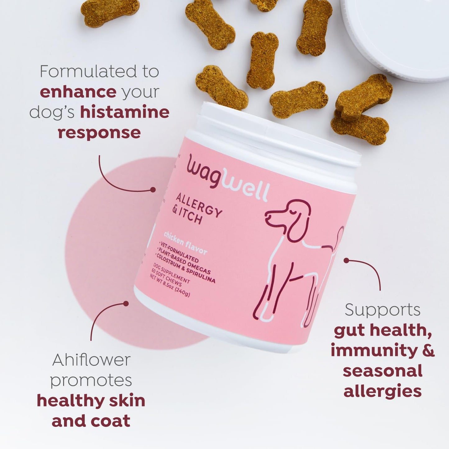 WagWell Ahiflower Omega Oil Dog Chews, Allergy and Itch Chews & Calming Chews Bundle - Coat, Hip and Joint Supplement for Dogs - Itch and Anxiety Relief