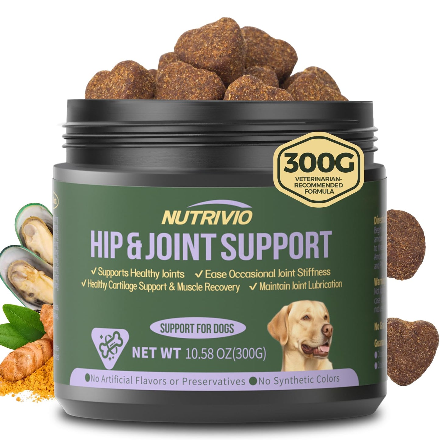 Hip and Joint Supplement for Dogs Chews with Glucosamine HCI, Chondroitin, MSM, Omega-3 & Turmeric – Joint Pain Relief – Large & Small Breed - Mobility Support- Natural Chicken Flavor