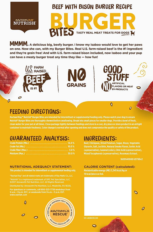 Rachael Ray Nutrish Burger Bites Dog Treats, Beef Recipe With Bison, 12 oz. Pouch