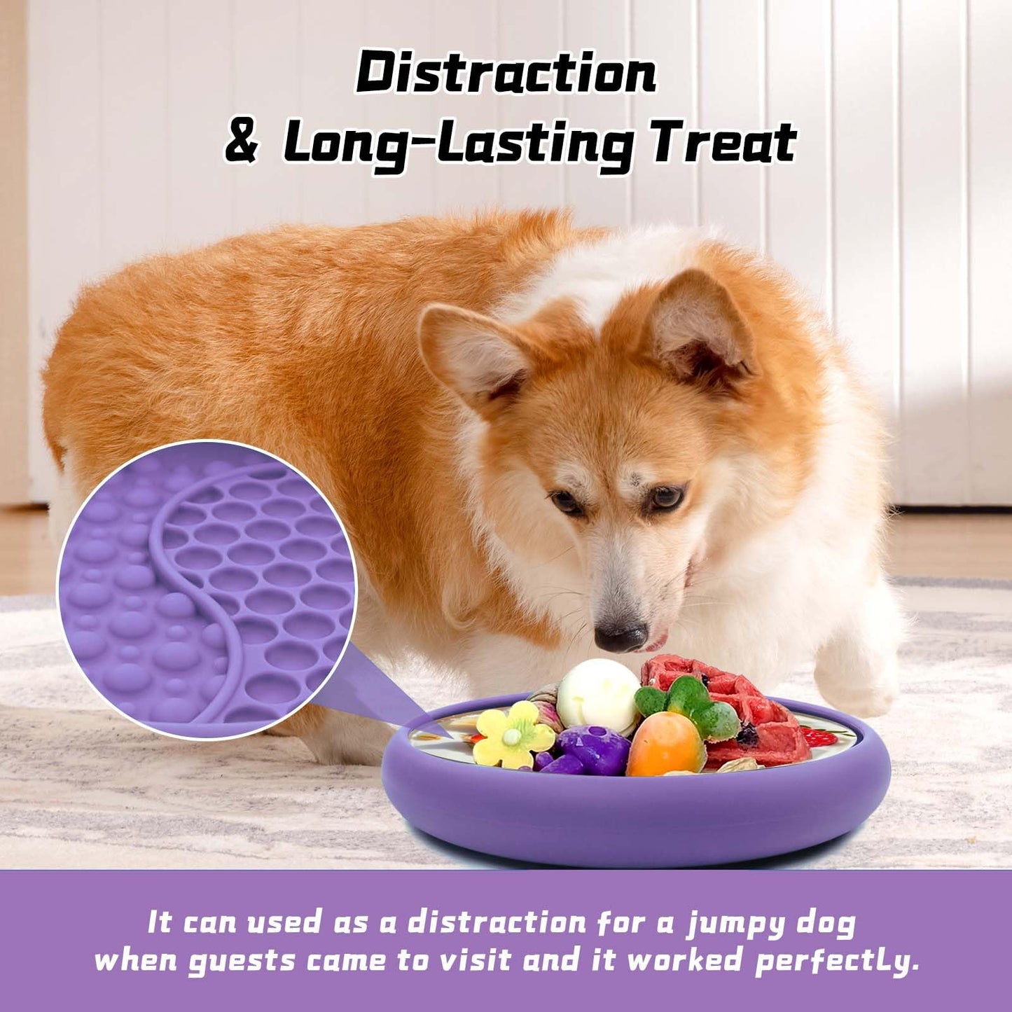 ZOURYNUA Dog Lick Bowl, Non-Slip Dog Slow Feeder Licking Mat Treat Dispenser, Interactive and Enrichment Toys, Boredom & Anxiety Reducer, BPA Free Silicone (Purple, Large)