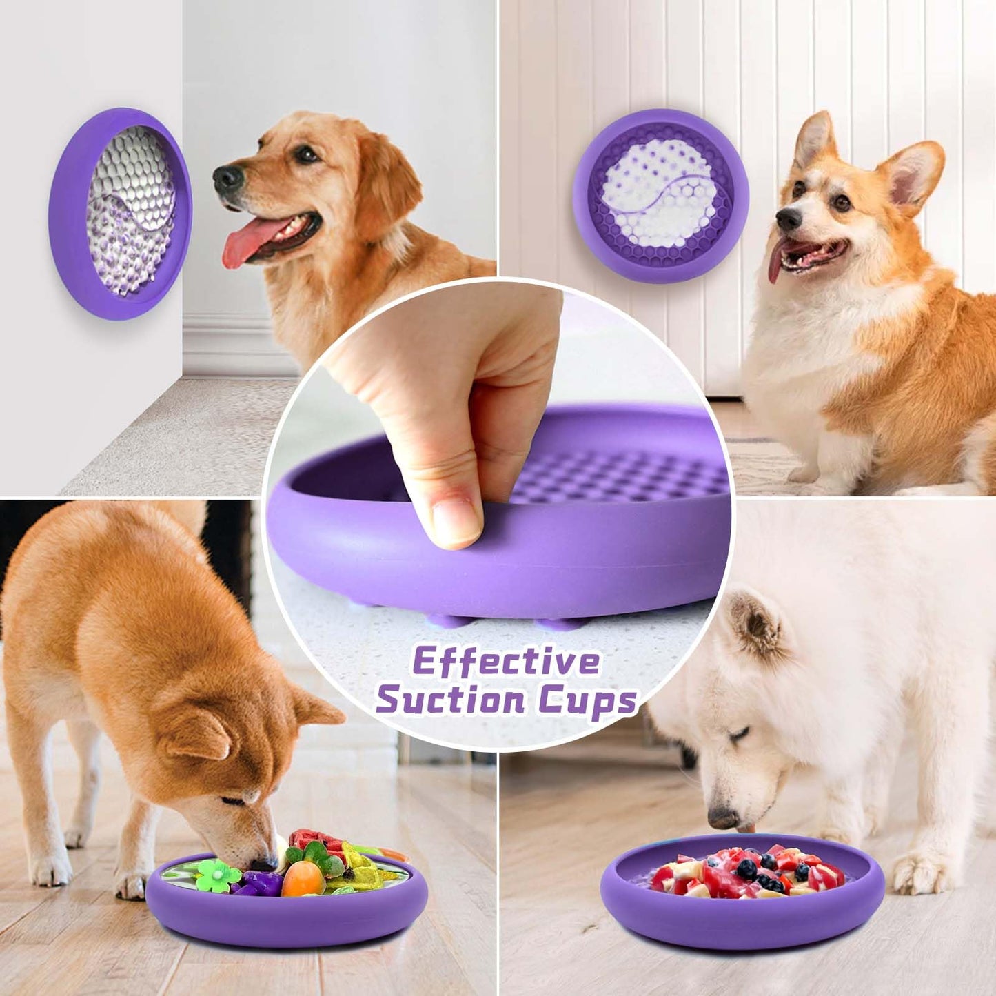 ZOURYNUA Dog Lick Bowl, Non-Slip Dog Slow Feeder Licking Mat Treat Dispenser, Interactive and Enrichment Toys, Boredom & Anxiety Reducer, BPA Free Silicone (Purple, Large)