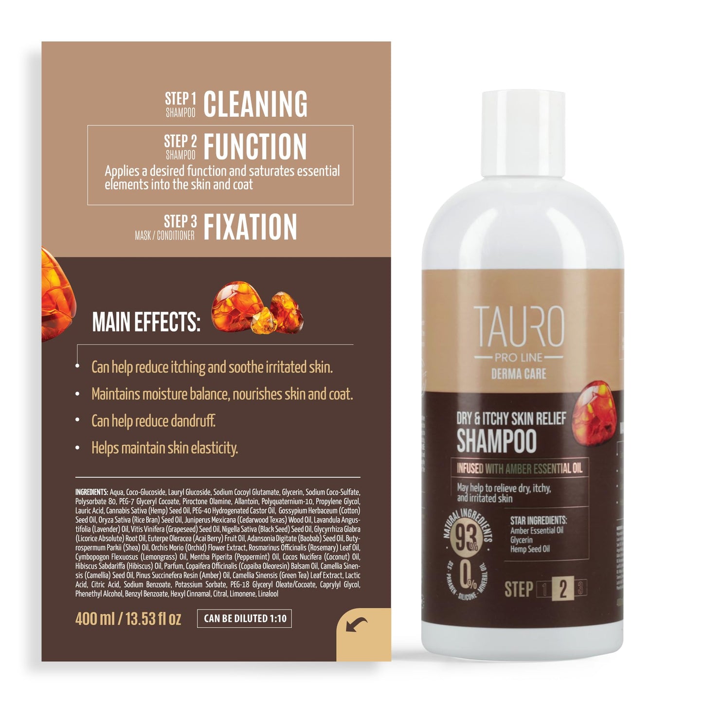 Tauro Pro Line Dog Shampoo Itchy Skin Relief - Soothes Dry, Sensitive Skin & Hot Spots, Natural Itch Relief Dog Wash, Gentle Pet Shampoo for Smelly Dogs, Cat & Puppy (Derma Care 13.5 Fl Oz)