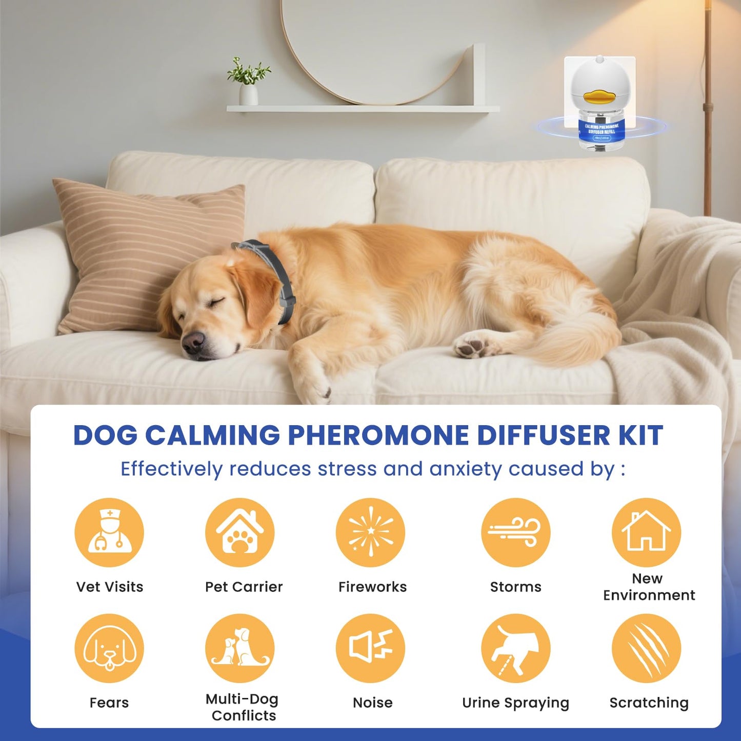 Tailwagpet Dog Calming Diffuser, Relaxing Pheromone for Dogs Relief Stress Reduce Barking Aggression Scratching（2 Diffuser + 6 Refills + 2 Calming Collars）